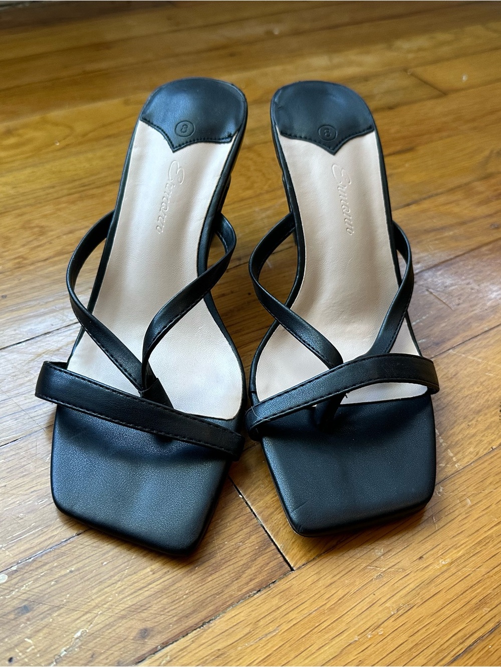 Ermann size 8 Elegant Black Strappy Square-Toe Heels